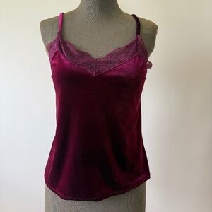 Beautiful Burgundy Velvet Cami with Lace Trim